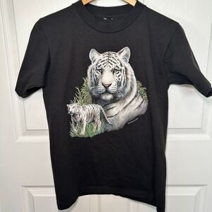Vintage White Tiger Graphic T-Shirt Earth‎ Foundation 2001 Size S